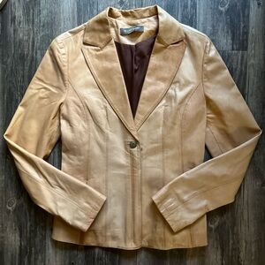 Tan Leather Blazer Jacket
